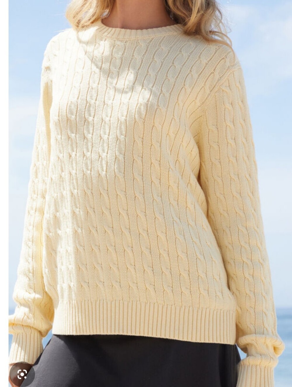 Brandy Melville John Golf Ivory Off-white Cable Knit Crew Sweater